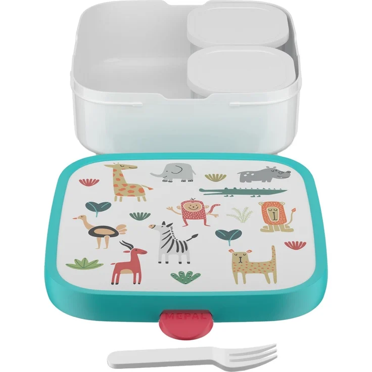 Mepal 'Campus' Brotdose Groß inklusive 2 auslaufsicheren Bento Fächern & Gabel, Kunststoff Animal Friends, 1250 ml – Bild 2