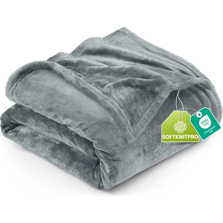 Utopia Bedding Fleecedecke Leichte Decke für Bett, Couch oder Sofa, Geeignet für alle Jahreszeiten [259x228 cm, Aschgrau]