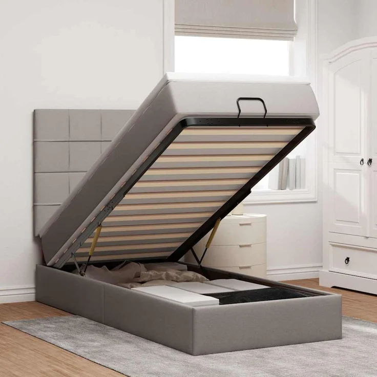 vidaXL Ottomane Bett mit Matratze & LEDs Taupe 90x200 cm Stoff 3313979 – Bild 1