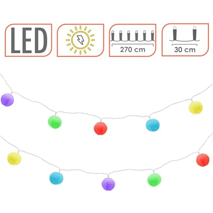 Spetebo Solar Lichterkette mit 10 bunten Garten Lampions, 2,7 m Außen Partybeleuchtung, warm weiß – Bild 3