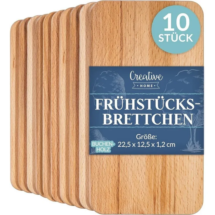 Creative Home Frühstücksbrett Set Frühstücksbrettchen Holz 22,5 x 12,5 x 1,2 cm Schneidebrett, (10-St), geölt