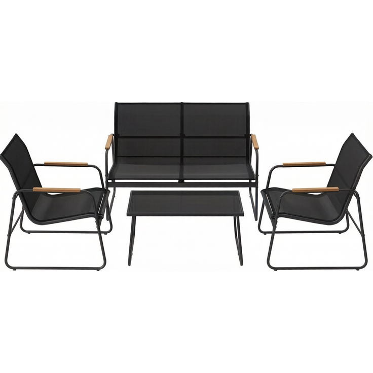 Balkonmöbel-Set 4-teilig mit Tisch 75 x 45 x 41,5 cm – Zweisitzer, 2 Sessel und Glastisch – Bild 6