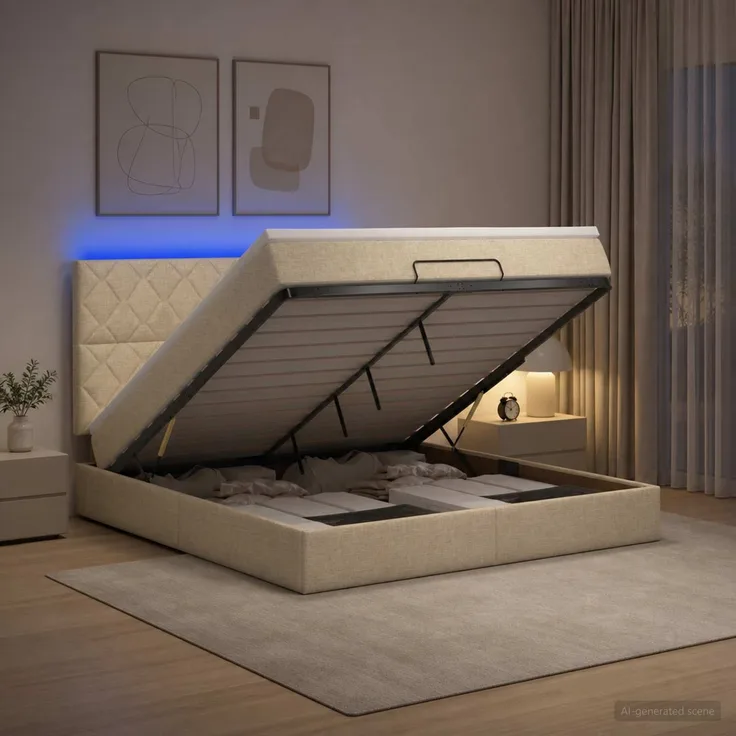 vidaXL Ottoman-Bett mit Matratze und LED Creme 160 x 200 cm Stoff 3458171