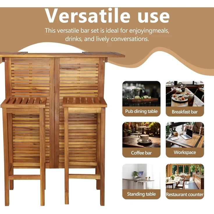 vidaXL Bartisch und Stuhl-Set 3-tlg. Akazienholz Massiv [44008] – Bild 5