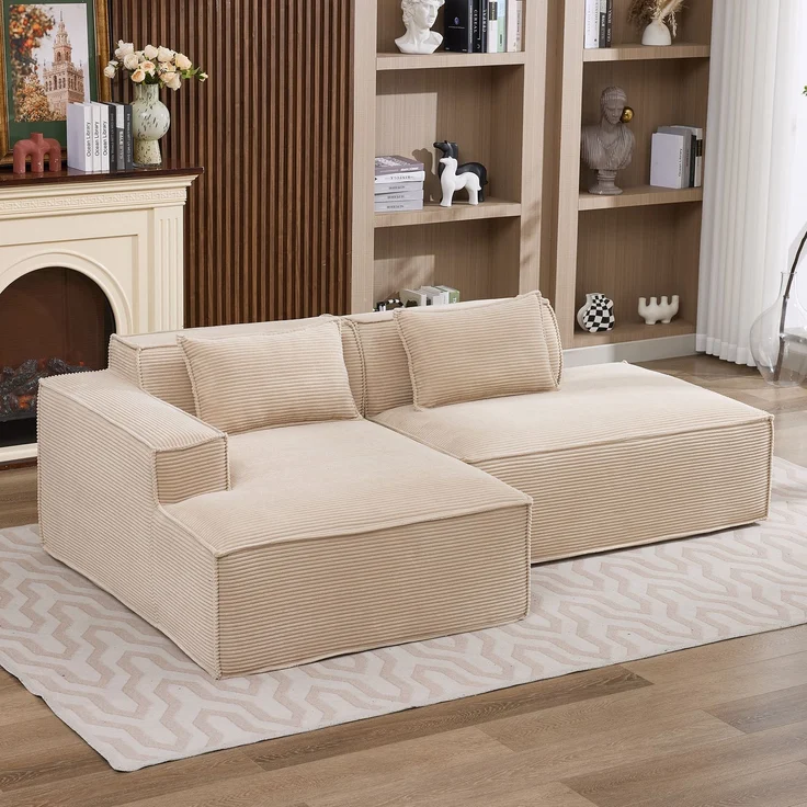 LVHOM Ecksofa 2 Sitzer, Modulares Sofa 235 cm breit, L-Form Sofa mit 2 Kissen, Schlafsofa aus Cordstoff, kein Aufbau erforderlich, Khaki – Bild 1