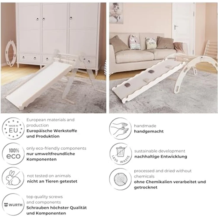 MAMOI® Rutschbrett für Kinder | Rutsche | Babyrutsche Indoor Scandi Design | Rutschbrett Sprossenwand | Festes Yarnwood Kinderbett für Kletterwand | CE | 100% ECO | Made in EU – Bild 5