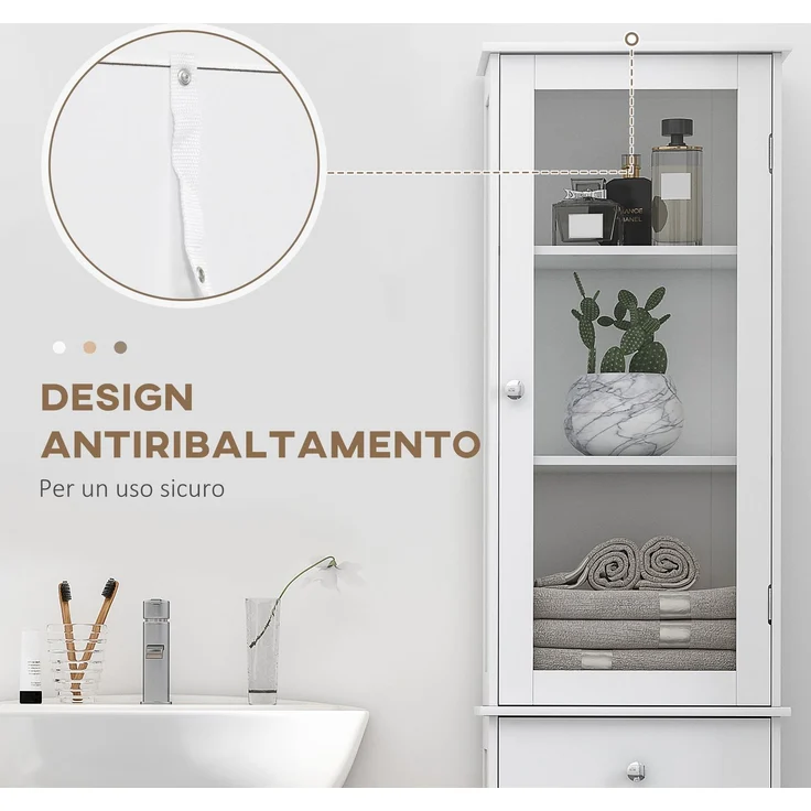 Platzsparende mobile Badezimmersäule mit Schrank, Schublade und Einlegeböden aus MDF, 40 x 27 x 171,5 cm, Weiß – Bild 9