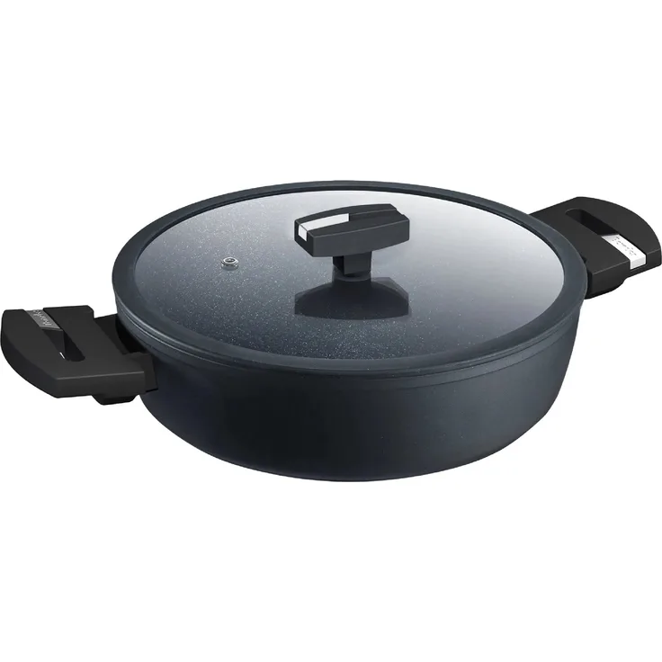 Berndes Balance Induction Enduro Schmorkasserolle mit Glasdeckel, Kasserolle, Servierpfanne, Antihaftversiegelung, Aluminium, Schwarz, Ø 28 cm, 0019886106
