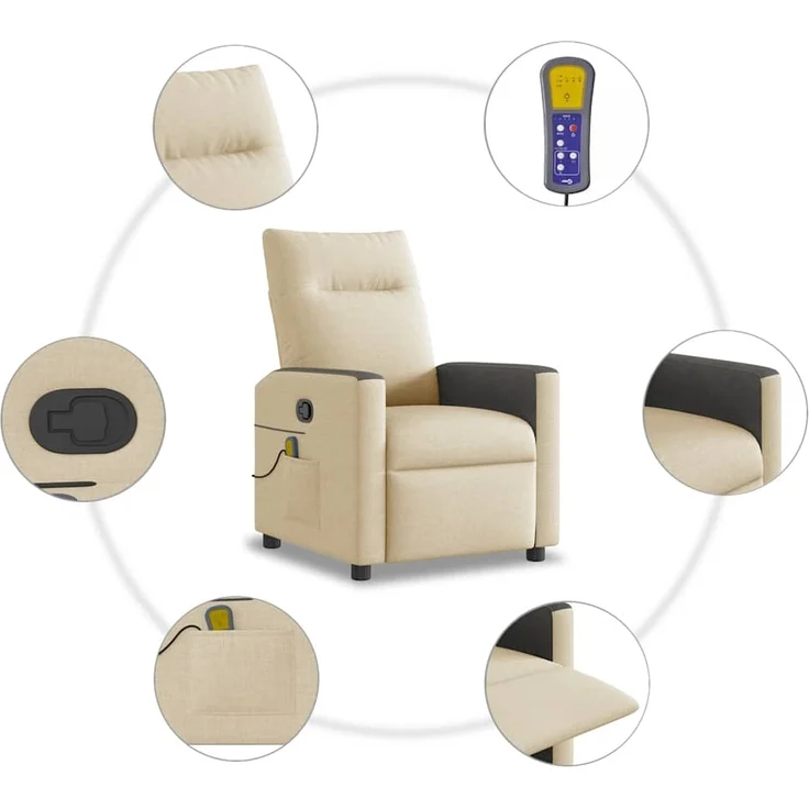 vidaXL Massagesessel Creme Stoff 4104836 – Bild 7