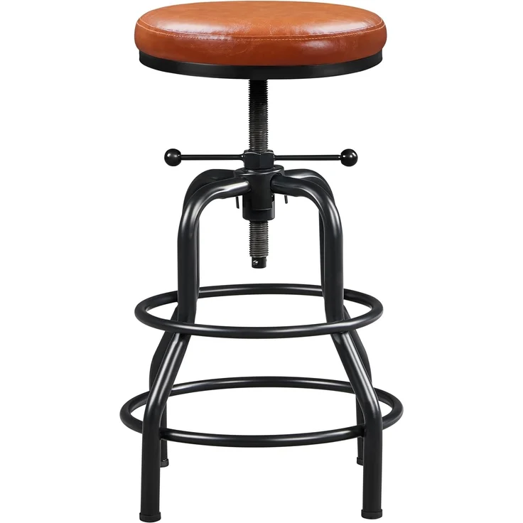 Yaheetech Vintage Barhocker Höhenverstellbarer Schraubhocker Barstuhl mit Dickem Kissen Montagefreie Hocker aus Kunstleder fürs Esszimmer/Küche/Bar/Salon/Café, Hellbraun