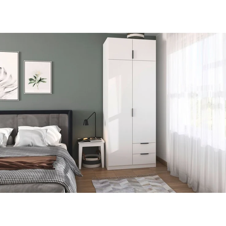 Rauch Möbel Lagoa, Kleiderschrank, Garderobe für Schlafzimmer, Kinderzimmer, Jugendzimmer 4-türig, 2 Schubladen, mit Zubehör Premium, Farbe Weiß, Breite 91 – Bild 2