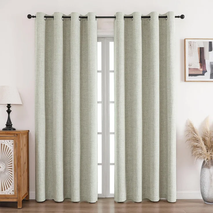 CUCRAF Vorhang 100% Blickdicht Leinen Gardinen mit Ösen Verdunklungsvorhänge Gardinen Hellbeige H200 x B140 cm 2er Set, Thermovorhang Kälteschutz Schallschutz Vorhang für Wohnzimmer Schlafzimmer
