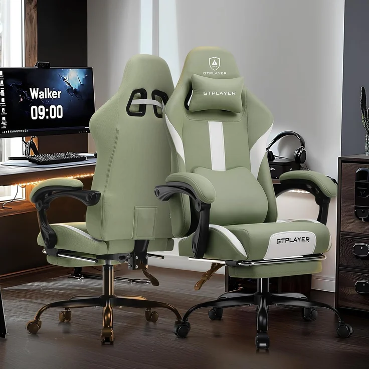 GTPLAYER Gaming-Stuhl Ergonomischer Gaming Sessel Schreibtischstuhl Gamer Stuhl aus Stoff, Federsitzkissen mit Fußstütze – Bild 7