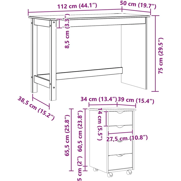 vidaXL Schreibtischschrank-Set MOSS 2 stk. Braun 112 x 50 x 75 cm 3438774 – Bild 10