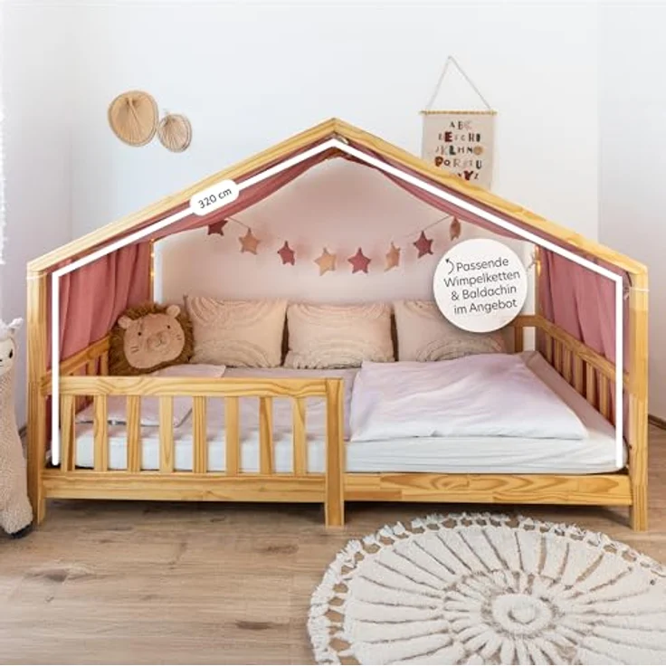 lilimaus Betthimmel Musselin Hausbett Himmel Kinderzimmer Baumwolle mit Gold 2er Set, Gemütlicher Baldachin aus Baumwolle für traumhafte Kinderzimmer-Deko – Bild 6