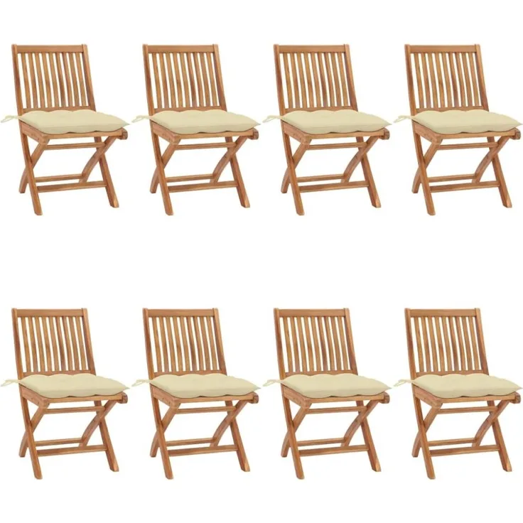 vidaXL Klappbare Gartenstühle mit Kissen 8 Stk. Massivholz Teak 3072878