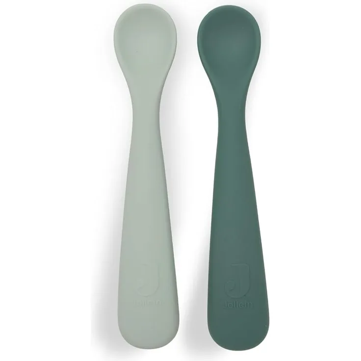 Jollein Silikon Baby Löffel - 2er Set - BPA-Frei - Jade Shades | Esslernlöffel Baby & Kleinkind, Spülmaschinengeeignet