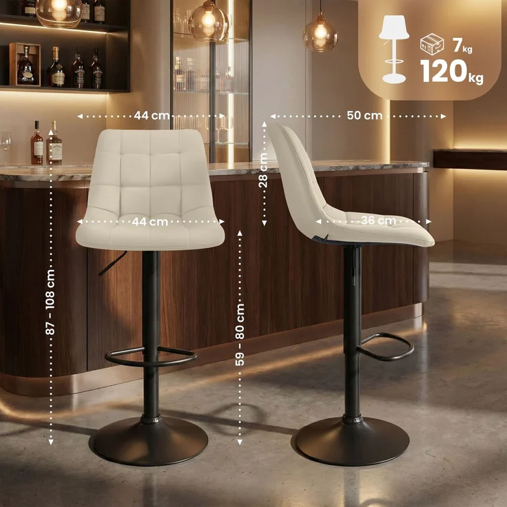 CLP Barhocker Mapun höhenverstellbarer Tresenhocker drehbar mit Polsterung,creme Kunstleder – Bild 2