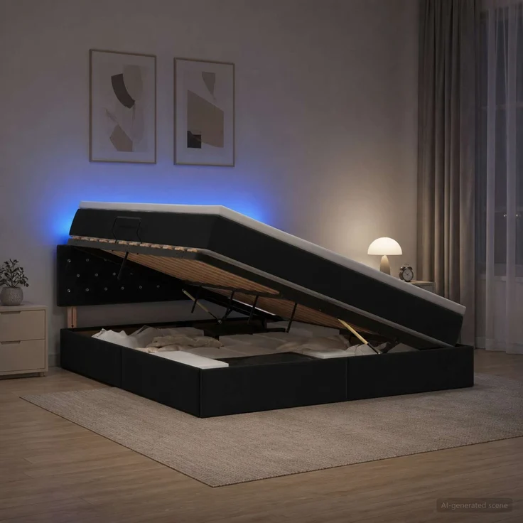 vidaXL LED-Speicherbett mit Matratze Schwarz 180 x 200 cm Samt 3459206 – Bild 1
