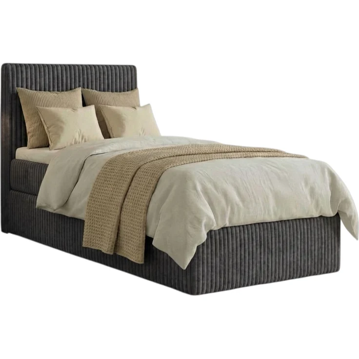 Boxspringbett RALFI 90 x 200 cm (Rechte Seit) mit Bettkästen, Bonell-Matratze H4 und T25-Topper. Farbe: Dunkelgrau – Bild 2