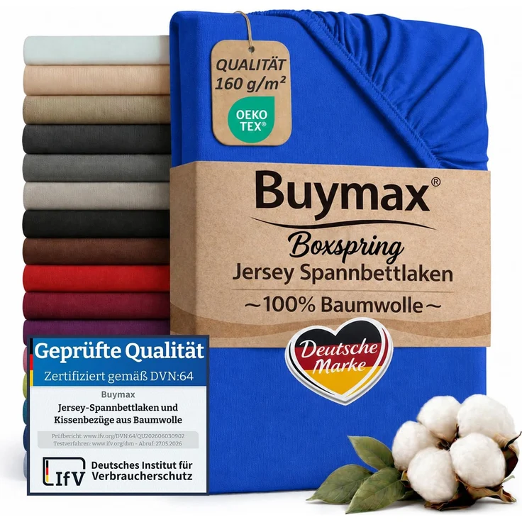 Buymax Spannbettlaken Boxspringbett 180x200-200x220 cm, 100% Baumwolle Jersey, 160 g/m², Oeko-TEX, für hohe Matratzen, Dunkelblau