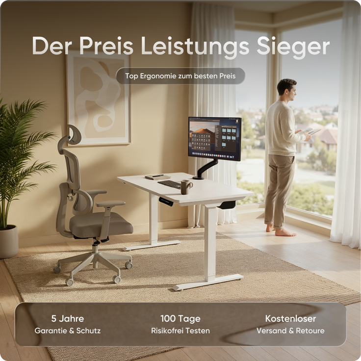 DESKSPACE PRO Elektrisch Höhenverstellbarer Schreibtischgestell mit Memory Funktion, Weiß – Bild 2