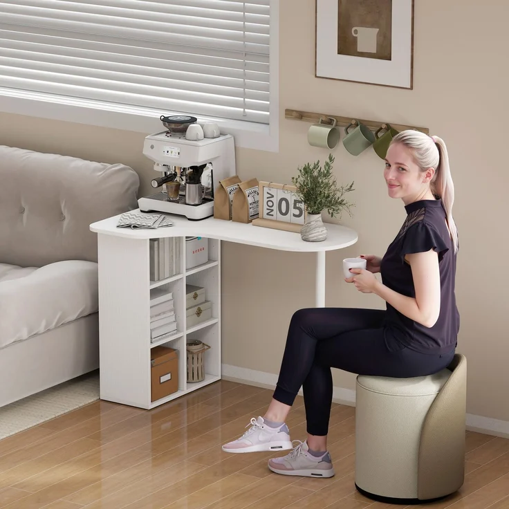 Unregelmäßiger Computertisch 100 x 59 cm mit 6 Fächern, 4 verstellbaren Einlegeböden und Stahlrahmen, weiß – Bild 10