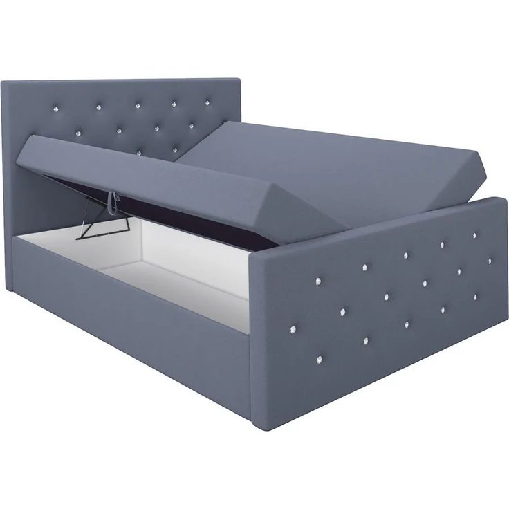 A&J MöbelLand GmbH Boxspringbett REINN mit Kristallknöpfen verziert. (Boxspringbett mit Bettkasten und gepolstertem Kopfteil. Inclusive Topper !, TOP ANGEBOT), Länge 216 cm Höhe 106 cm – Bild 2