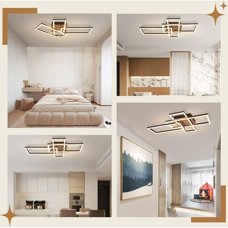ZMH LED Deckenleuchte Deckenlampe Wohnzimmer - 3000K Holz Schwarz Wohnzimmerlampe Modern Schlafzimmerlampe Design Decke Lampe 32W Warmweiß Flurlampe für Schlafzimmer Büro Küche Esszimmer – Bild 3