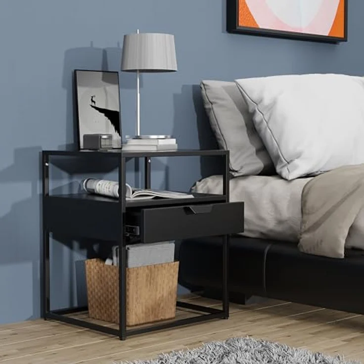 MID.YOU Nachtschrank Schwarz, Kunststoff, 1 Schublade, 45x55x40 cm für Schlafzimmer – Bild 3