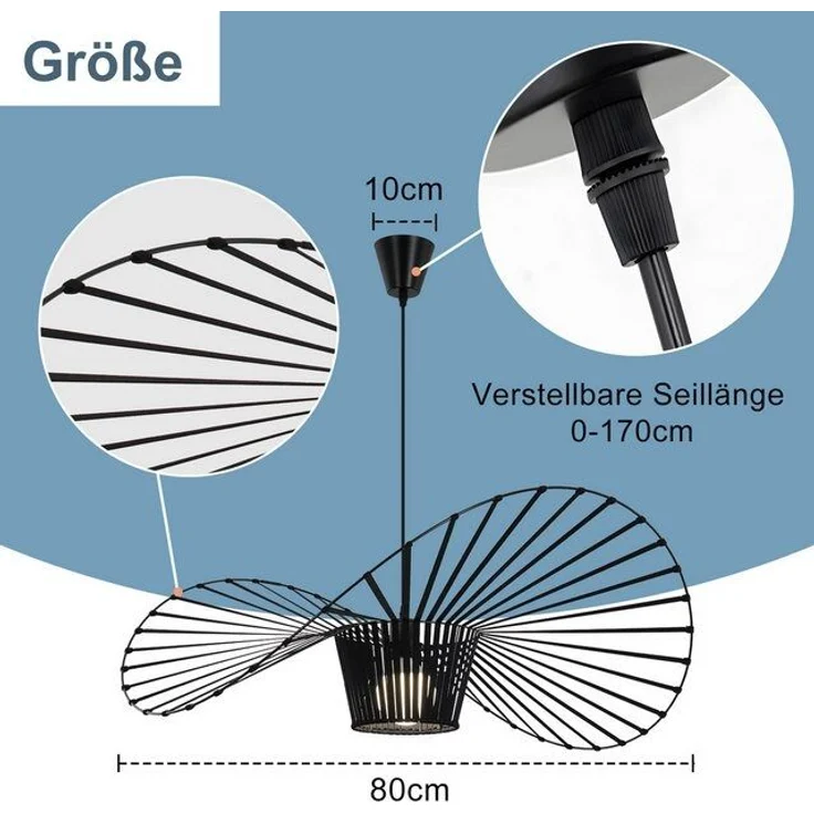 Nettlife Pendelleuchte Vintage Schwarz Esstisch E27 Hängelampe 60/80/100/120/140CM, LED wechselbar, Modern Pendellampe für Wohnzimmer Schlafzimmer Korridor Esszimmer – Bild 4