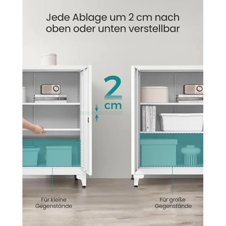 SONGMICS Aktenschrank, Mehrzweckschrank, Büroschrank mit 2 Türen, Schrank abschließbar, Aufbewahrungsschrank aus Stahl, für Arbeitszimmer, Wohnzimmer, mattweiß OMC013W01 – Bild 6