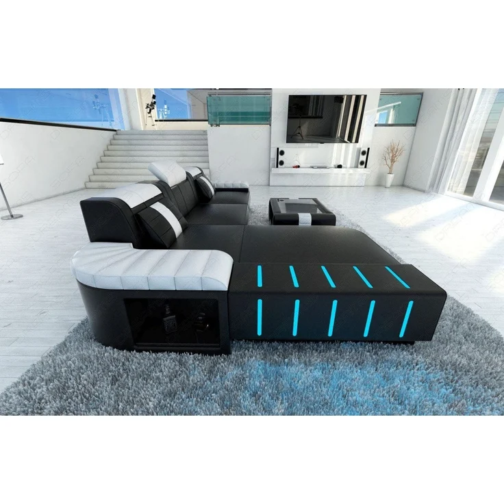 Ecksofa Bellagio L Form - Echtleder - schwarz-weiß - Links – Bild 2