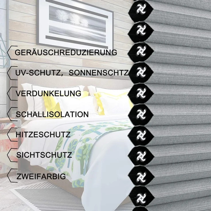 WOLTU Wabenplissee ohne Bohren Verdunklung Thermo Doppelplissee Klemmfix Zweifarbig 75x120 cm Grau-Weiß, Plissee Faltrollo Sonnen-, Sicht- & Schallschutz, Jalousie Plisseerollo für Fenster & Tür – Bild 4