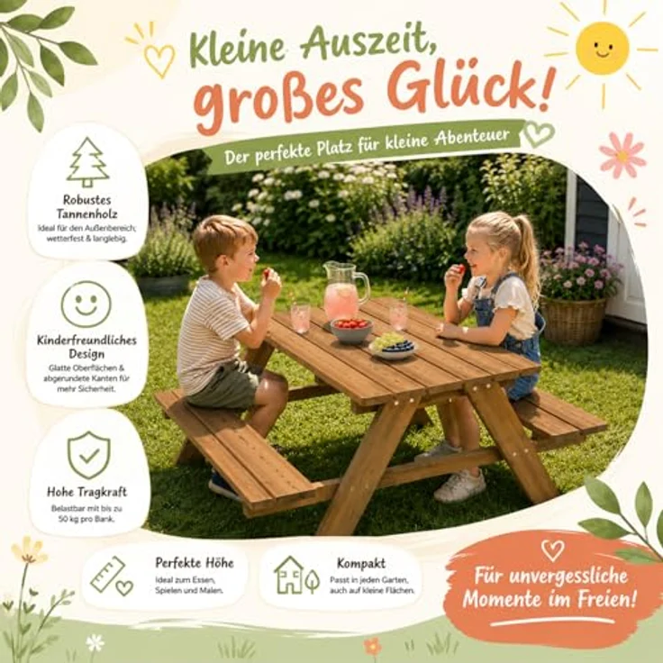 HAGO Garten-Kindersitzgruppe, Sitzset aus Tannenholz, robust und sicher mit abgerundeten Kanten, 1-tlg. – Bild 4