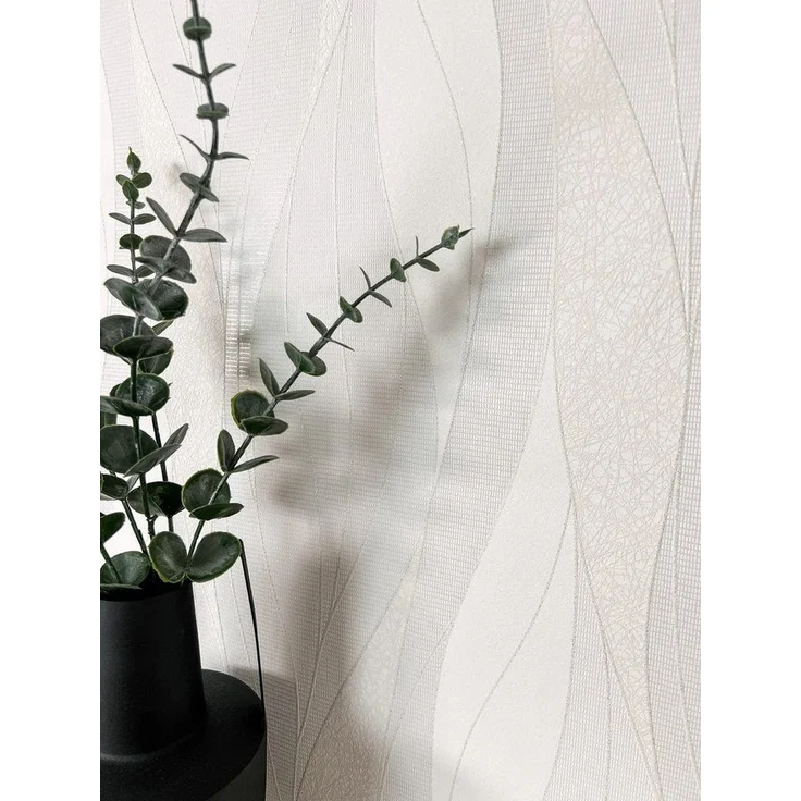 Newroom Vliestapete, Weiß Tapete Streifen Linien - Glitzertapete Geschwungene Linien Modern Modern Wellen Glitzer für Wohnzimmer Schlafzimmer Küche – Bild 1