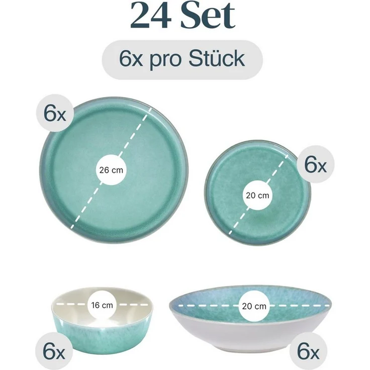 PURE LIVING INTERIOR DESIGN Geschirr-Set Ibiza aus Steingut, 24-tlg, für 6 Personen, Türkis (24-tlg), 6 Personen, Steingut – Bild 3