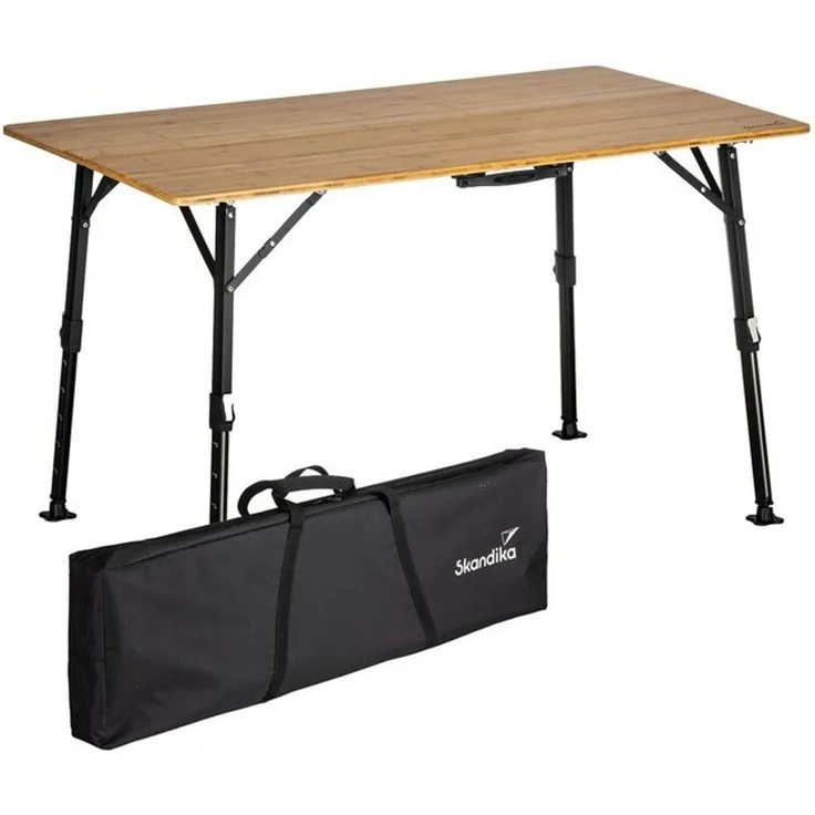 Skandika Campingtisch Tobro Bambus Klapptisch 120 x 70 cm, Gartentisch, Balkontisch, faltbar, klappbar, höhenverstellbar, bis 100 kg, wetterfest, Tragetasche – Bild 4