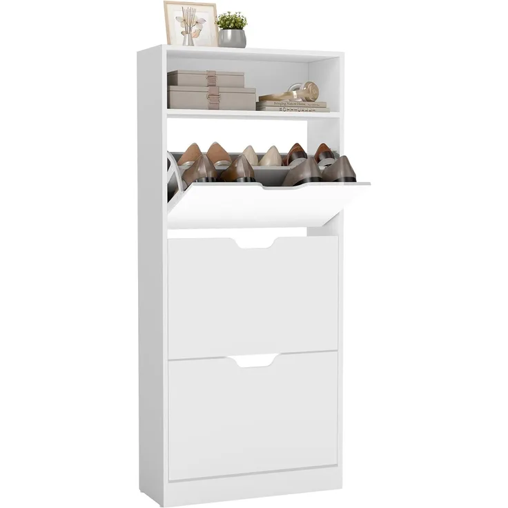 Vasagle Schuhschrank 3 Klappen, Holzspanplatte Wolkenweiß, 24 x 60 x 139 cm