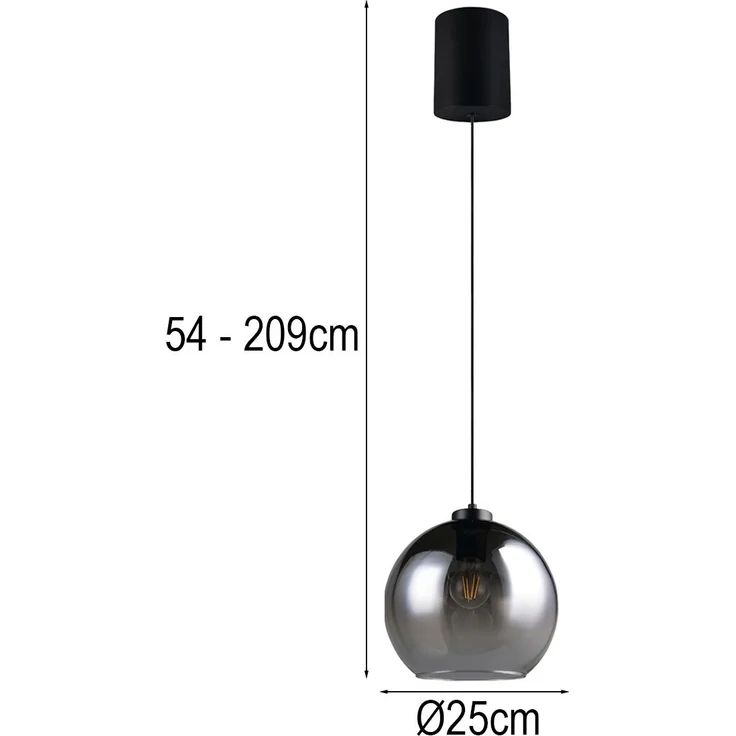 Pendelleuchte LIORA höhenverstellbar 1-flammig mit Rauchglas Kugel, Ø 25cm – Bild 4