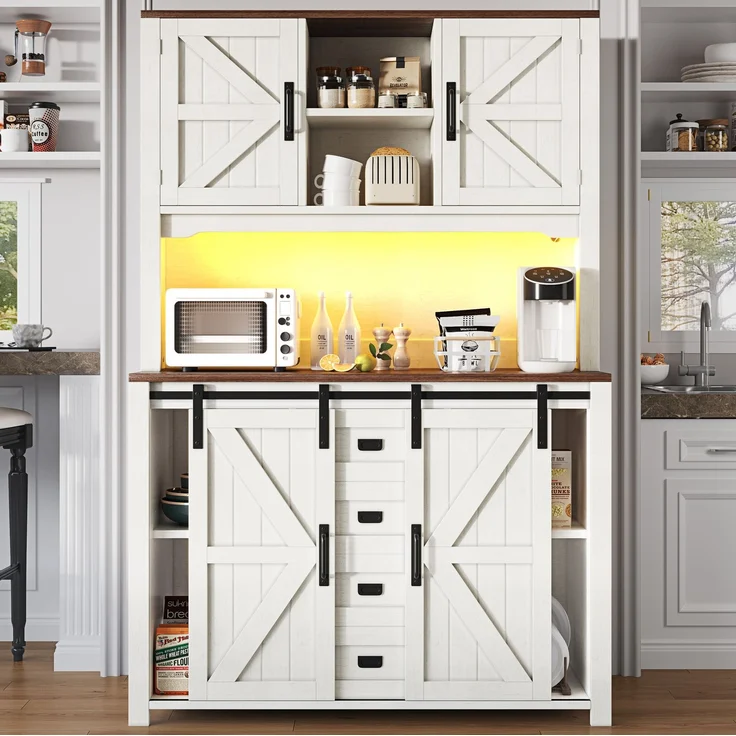 Küchenschrank mit LED-Beleuchtung & Schiebetüren, 115x40x174,7 cm, Weiß – Bild 3