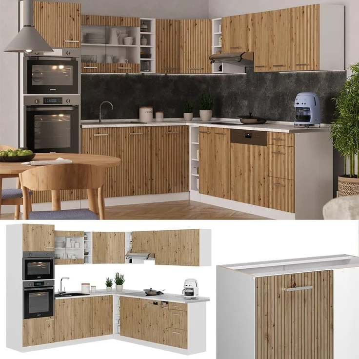 Eckküche R-Line Artisan-Eiche/Weiß 247 x 237 cm, AP Eiche Vicco – Bild 5
