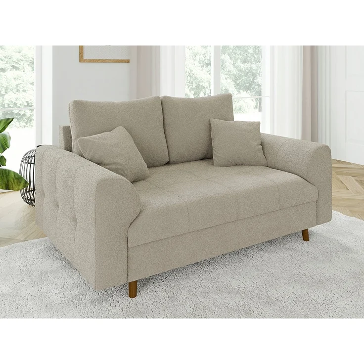 S-Style Möbel Polstergarnitur 3+2 Leif mit Braun Holzfüßen im skandinavischen Stil aus Boucle-Stoff, (1x 3-Sitzer-Sofa, 1x 2-Sitzer-Sofa), mit Wellenfederung – Bild 2