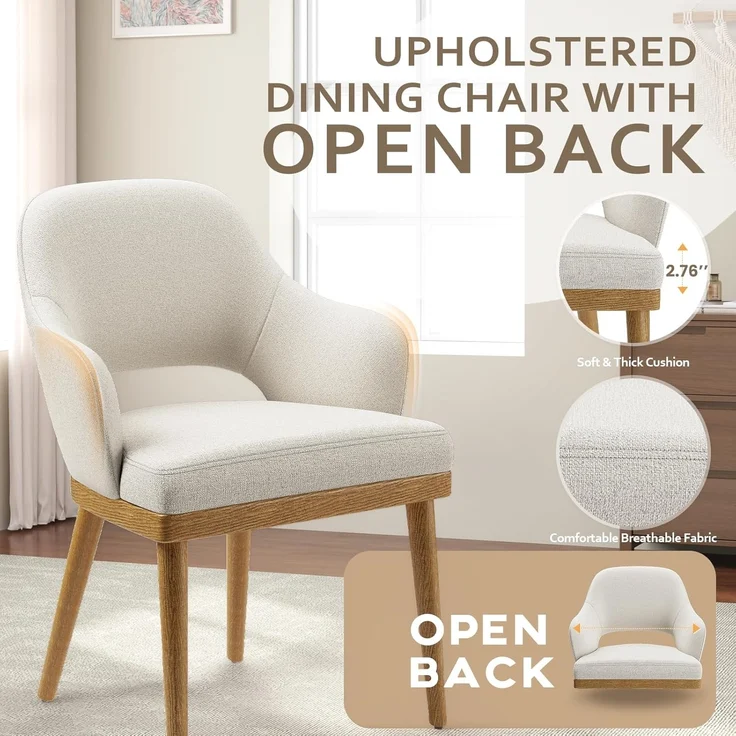 COLAMY Esszimmerstühle 2er Set, Moderne Polsterstühle für das Esszimmer, Küchenseitenstühle, Landhaus-Esszimmerstühle mit offener Rückenlehne für die Küche, Beige – Bild 5