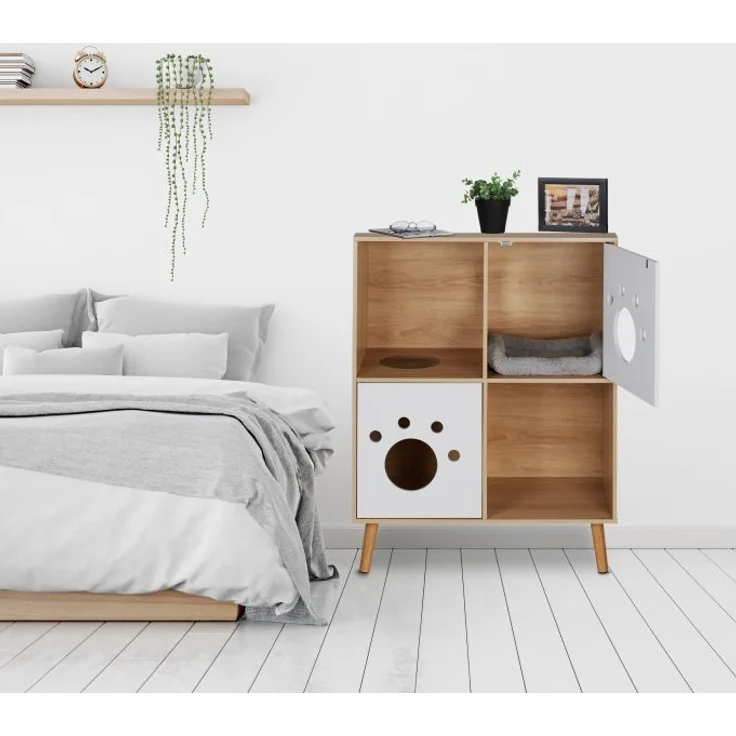 Katzenschrank mit 4 Fächern, Natur Kiefernholz, 96 x 75 x 40 cm – Bild 5