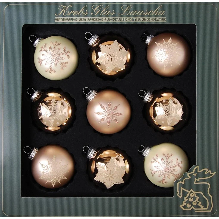 Krebs Glas Lauscha Weihnachtsbaumkugel Cappuccino, Weihnachtsdeko, Christbaumschmuck, Christbaumkugeln Glas (9 St) – Bild 1