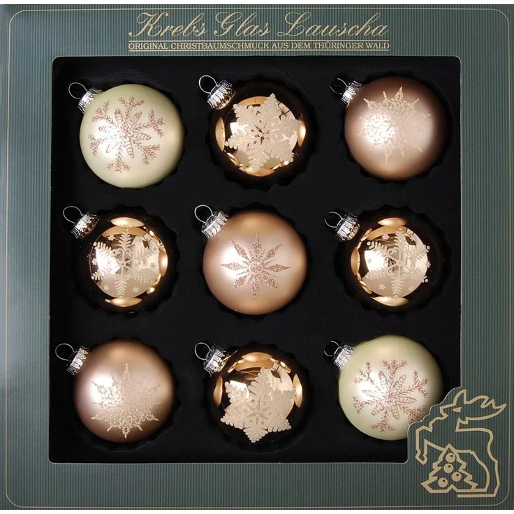 Krebs Glas Lauscha Weihnachtsbaumkugel Cappuccino, Weihnachtsdeko, Christbaumschmuck, Christbaumkugeln Glas (9 St)