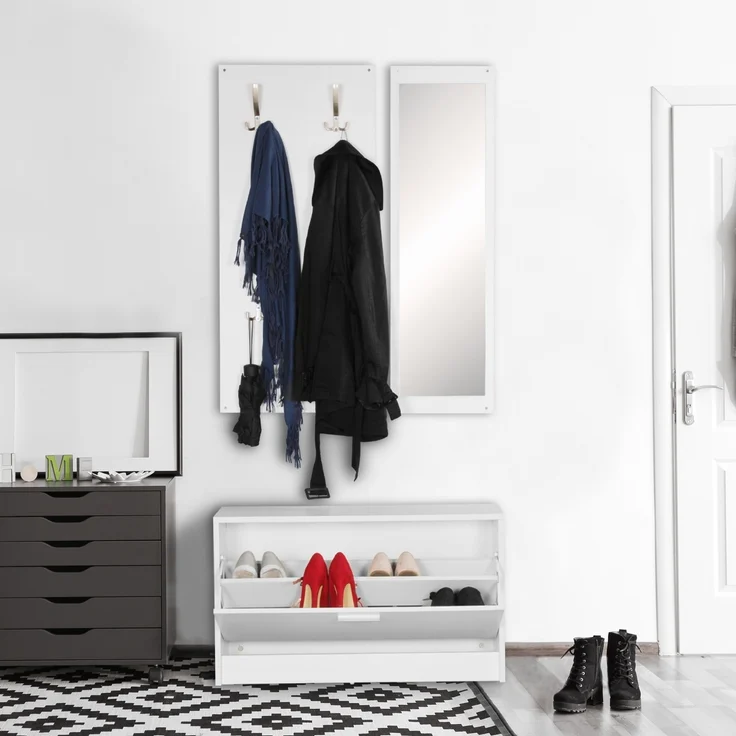 Wohnling Wand-Garderobe JANA mit Spiegel & Schuhschrank, Spanplatte weiß – Bild 3