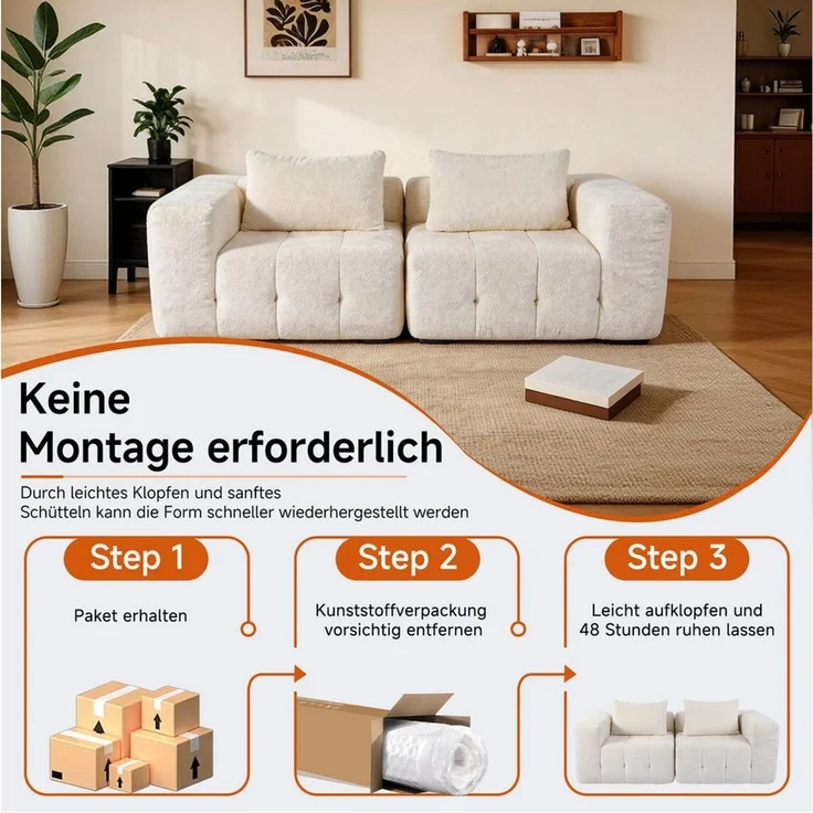 HomeMiYN Ecksofa 210cm L-Form 2-3 Sitzer Modular Ecke sofa für wohnzimmer, 2 Teile, Ohne Montage & Vakuumkomprimiert 180kg Belastbar mit Schlaffunktion – Bild 3
