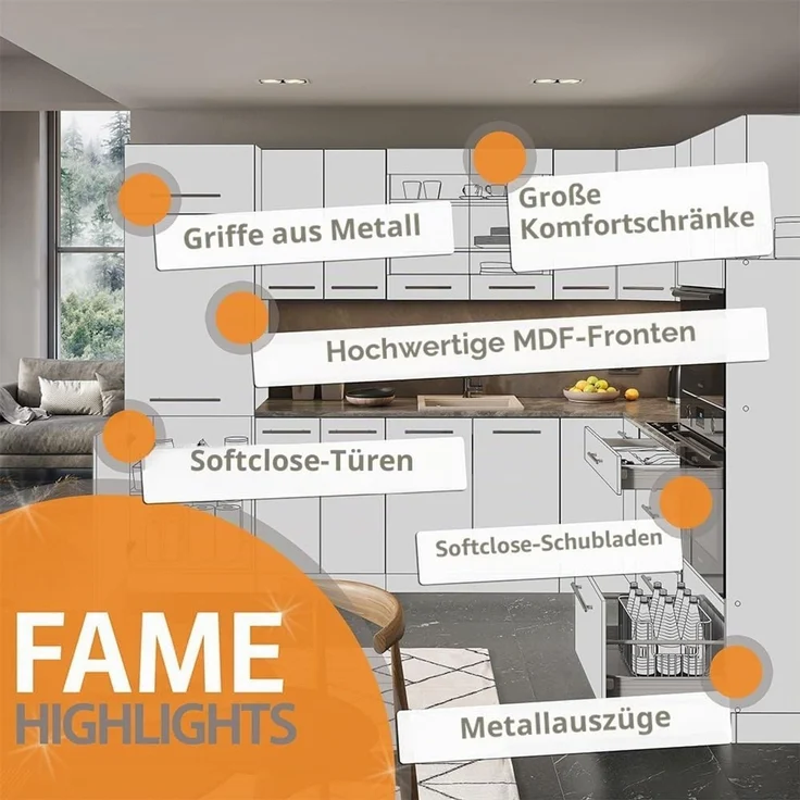 Frontblende Fame-Line Weiß Hochglanz 45 cm ohne Arbeitsplatte Vicco – Bild 7